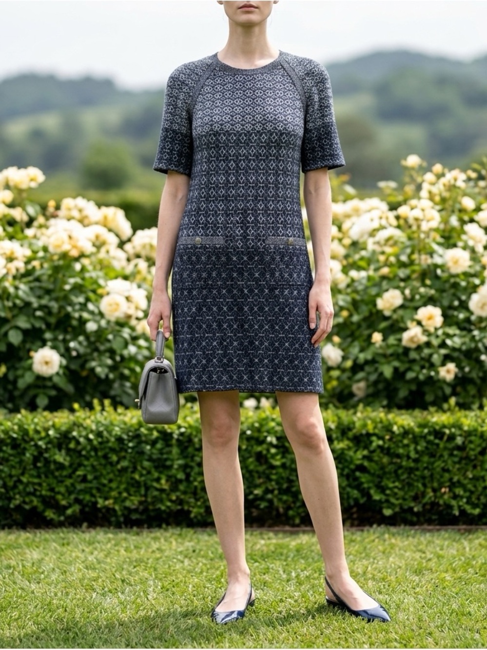 Chanel Short-Sleeve Knit Shift Dress